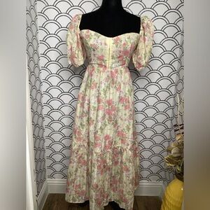 OPT Pink & Cream Floral Off-Shoulder Maxi Dress – Size Small
